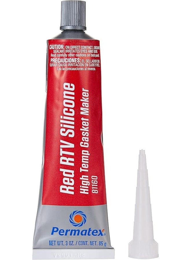 Permatex 81160 High-Temp Red RTV Silicone Gasket – 3 oz - Image 1